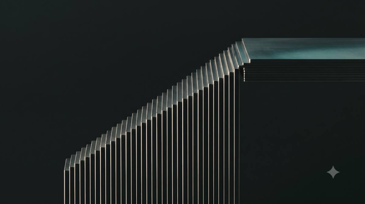 Aufsteigende Reihe präzise gefräster Metallplatten
